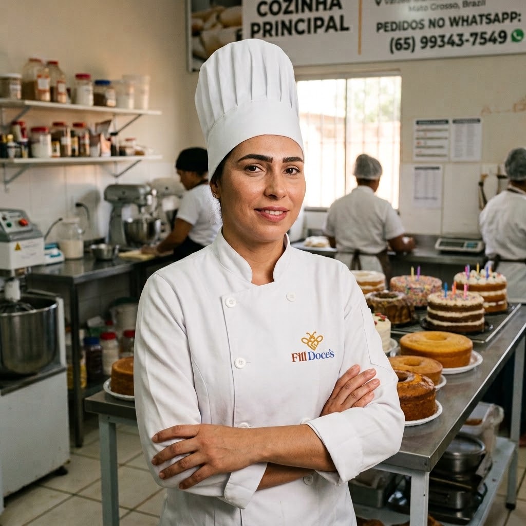 Chef Danny Araújo na cozinha da Fill Doces em Várzea Grande